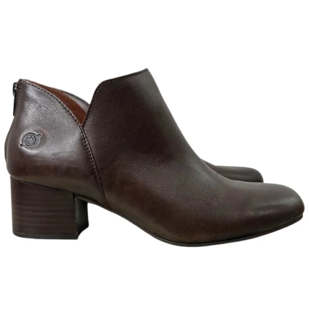 BORN Benna Leather Ankle Boot Back Zip in Dark Brown Women’s Size 7M